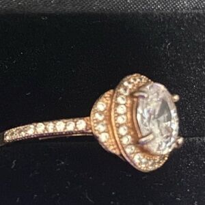 Vintage estate jewelry rose gold halo set dainty coquette crystal diamond ring